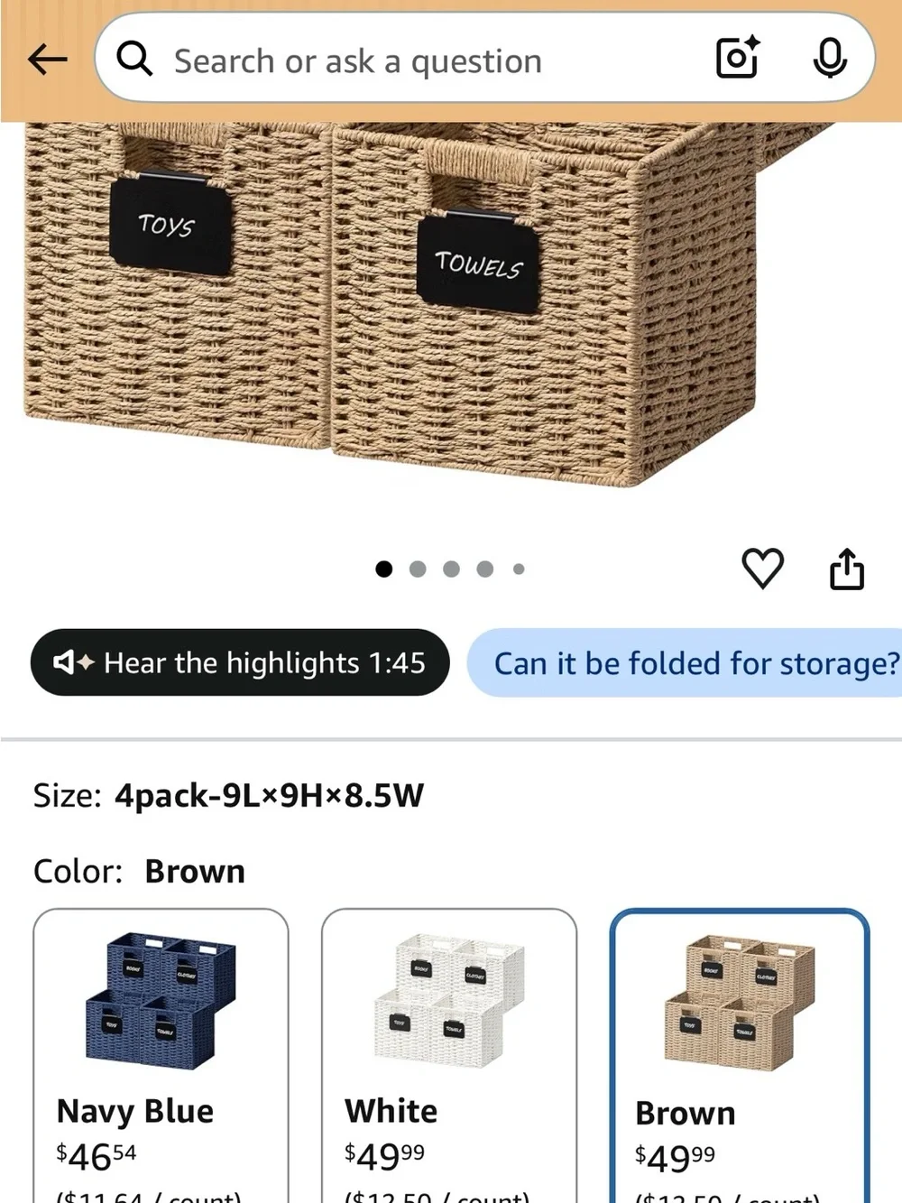 4-Pack Woven Storage Baskets with Chalkboard Labels - Brown